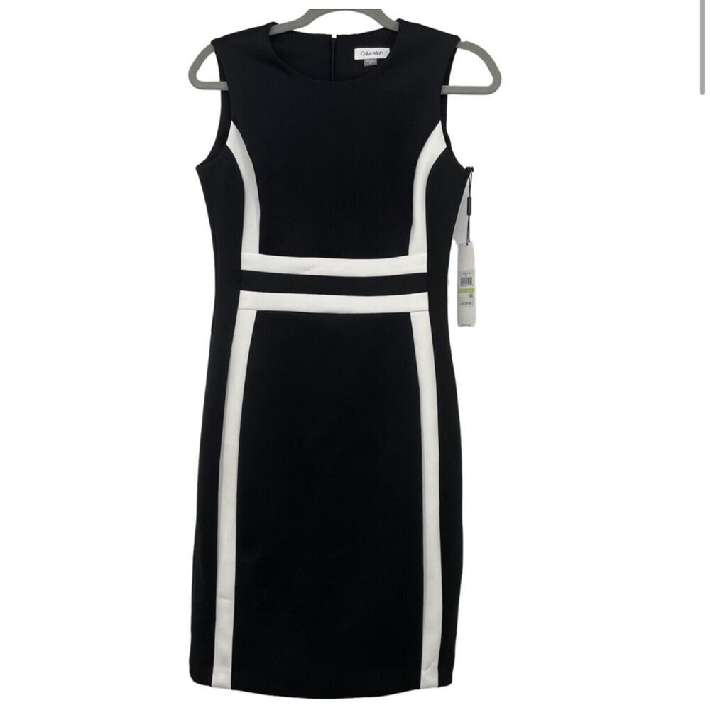 Calvin Klein Black and White Midi Sheath Dress